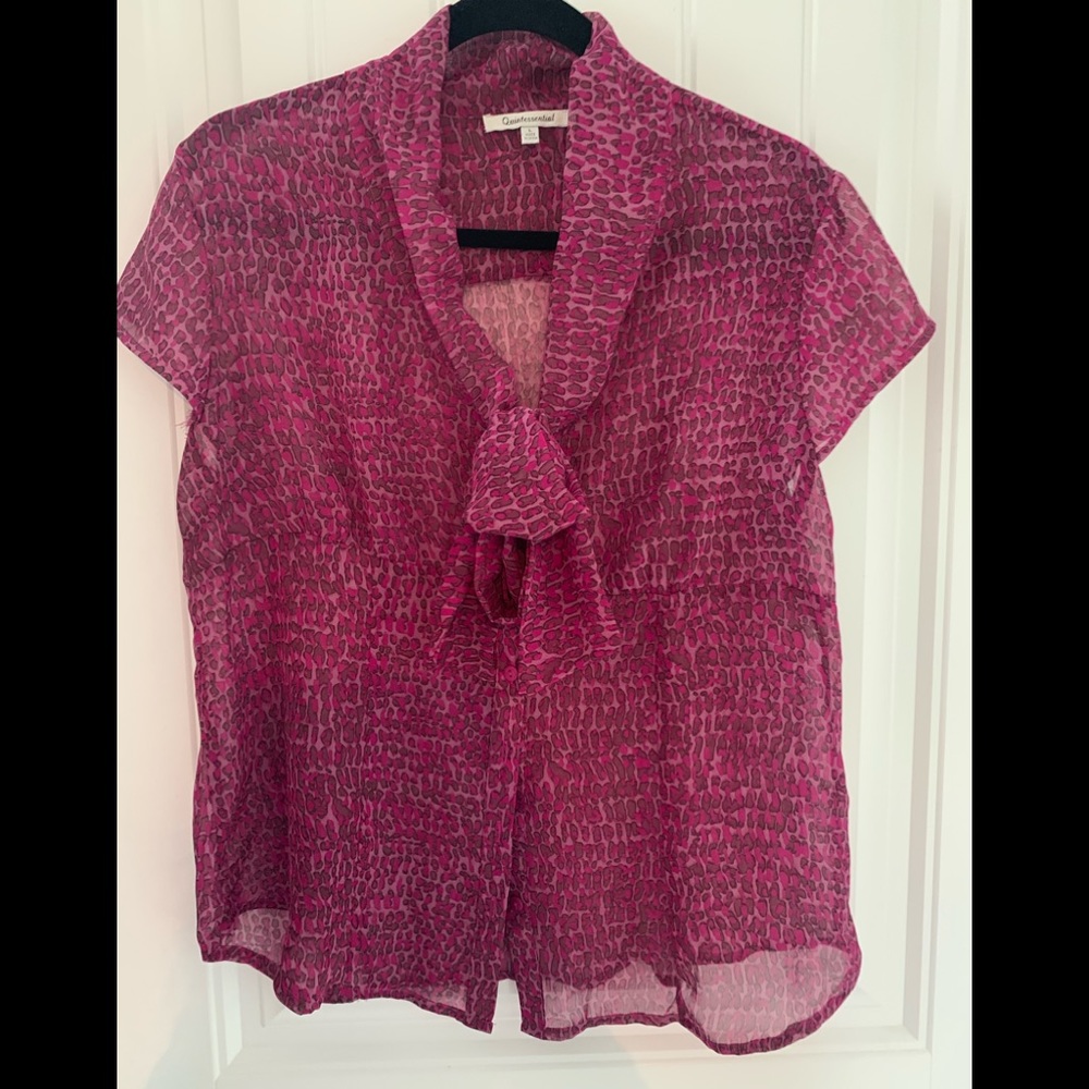 “Unique” color combo sheer animal print blouse.